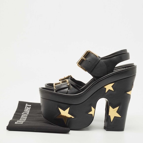 Stella McCartney Black Faux Leather Platform Ankle Strap Sandals Size 38 - Picture 8 of 8